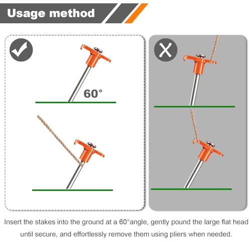 TEOYNGU 10PCS Tent Stakes,Heavy Duty Camping Tent Stakes Non-Rust Metal Tent Pegs for Garden,Hiking,Canopies,Tarp with 10pcs Rubber Protective Sleeve (Orange) - Image 3