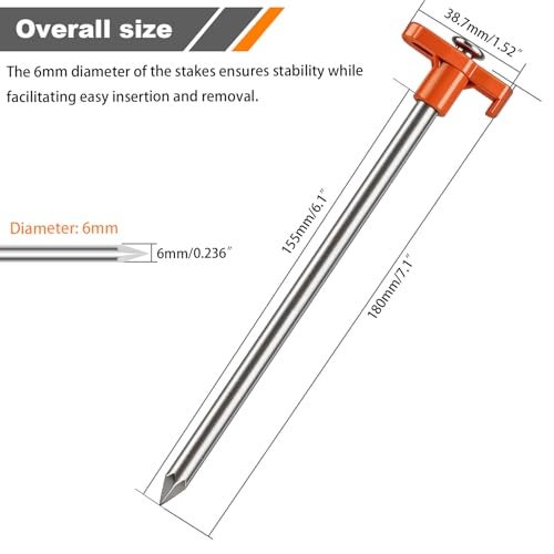 TEOYNGU 10PCS Tent Stakes,Heavy Duty Camping Tent Stakes Non-Rust Metal Tent Pegs for Garden,Hiking,Canopies,Tarp with 10pcs Rubber Protective Sleeve (Orange) - Image 2