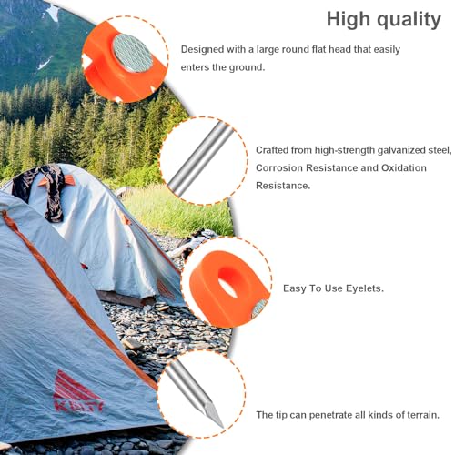 TEOYNGU 10PCS Tent Stakes,Heavy Duty Camping Tent Stakes Non-Rust Metal Tent Pegs for Garden,Hiking,Canopies,Tarp with 10pcs Rubber Protective Sleeve (Orange) - Image 5