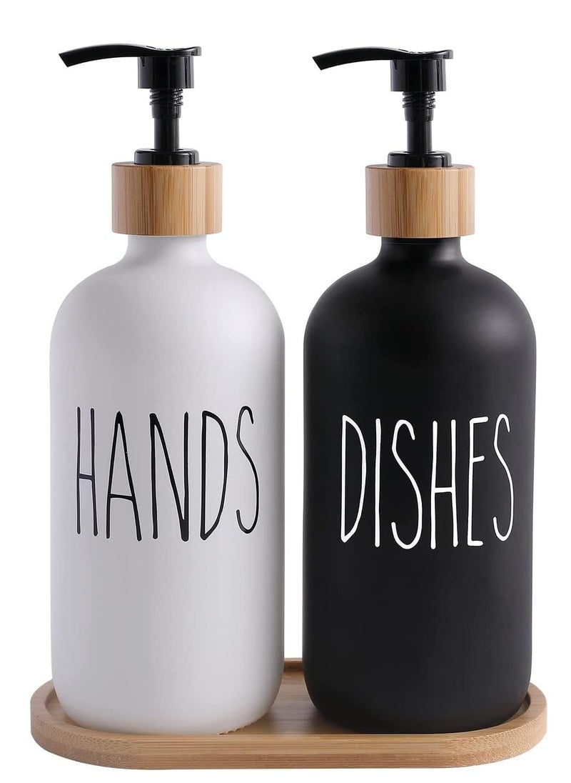 Generic 2PC Soap Dispenser Set, Contains Glass Hand Soap Dispenser and Glass Dish Soap Dispenser. Kitchen Soap Dispenser Set Suitable for Farmhouse Kitchen Decor, Rustic Kitchen Decor  - Image 1
