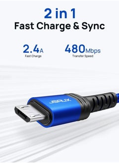 JSAUX Micro USB Cable Android Charger, (2-Pack 6.6FT+10FT) Micro USB Android Charger Cable Nylon Braided Cord Compatible with Galaxy S7 S6 J7 Edge Note 5, Kindle. MP3 and More-Blue  - Image 2