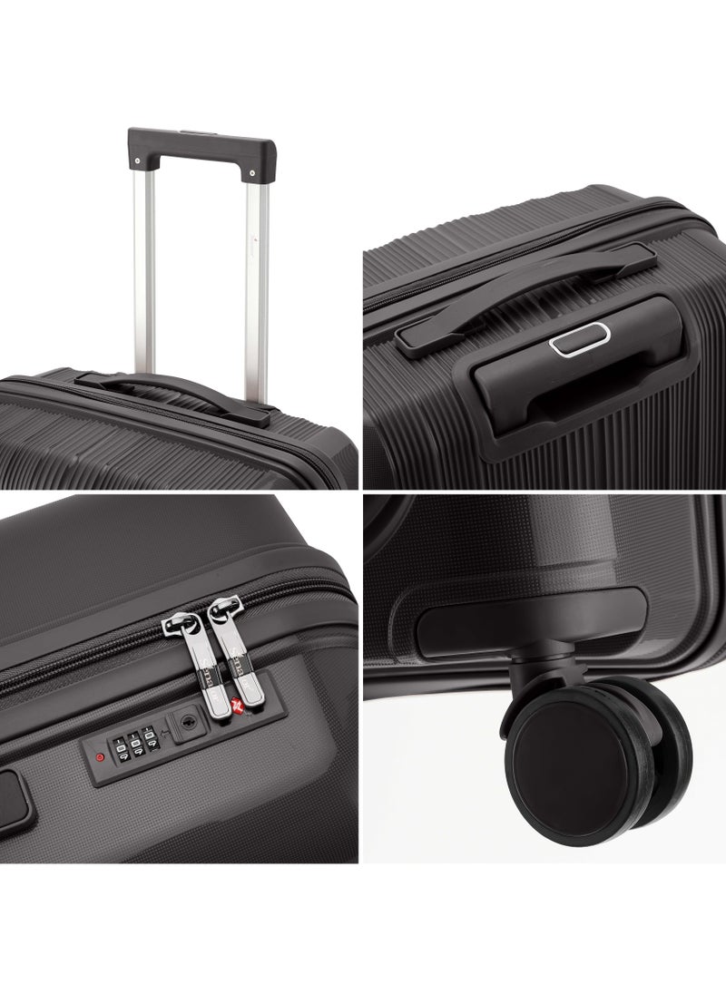 SENATOR Unisex Hard Case Carry On Luggage Lightweight PP Fashion Trolley Luggage with 4 Double Spinner Wheel and 3-Digit Combination Lock KH1009 Black  - Image 3