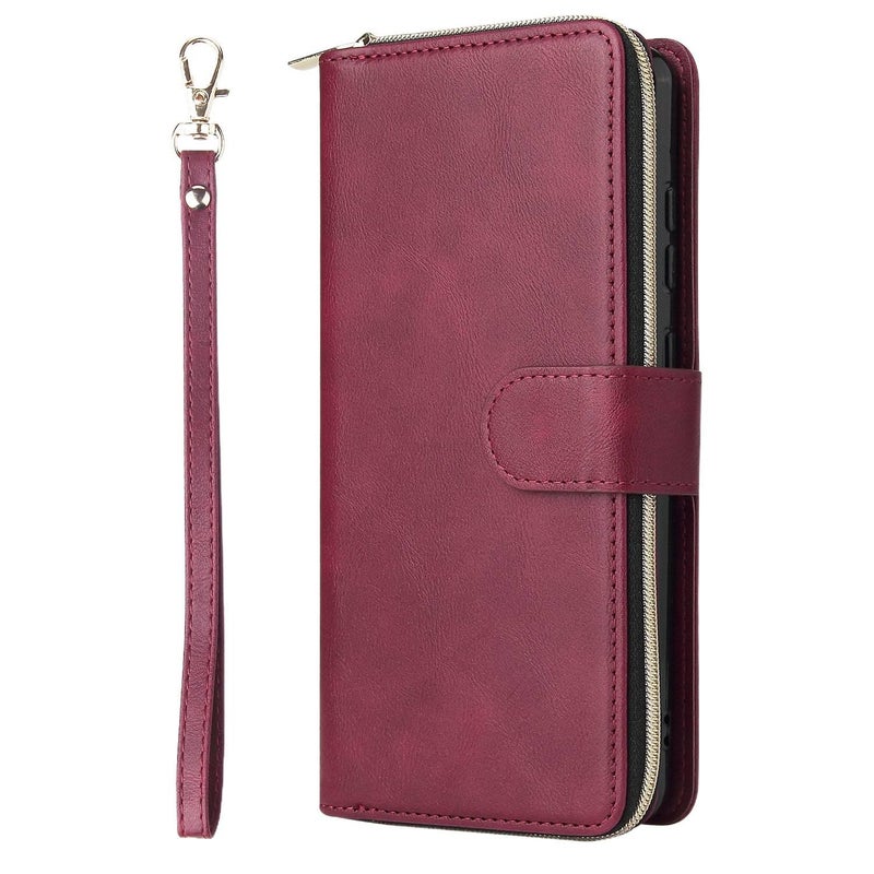 Scratch Resistant Leather Case Protective Texture Phone for Redmi Note 13 Pro with Card Holder and Kickstand in Red Colour - Image 1