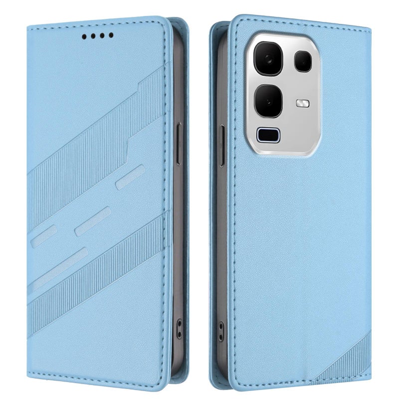 HuHa Case Cover For Infinix Note 50x 5G Embossed Multi-functional Wallet Retro Leather Phone Case(Light Blue) - Image 2
