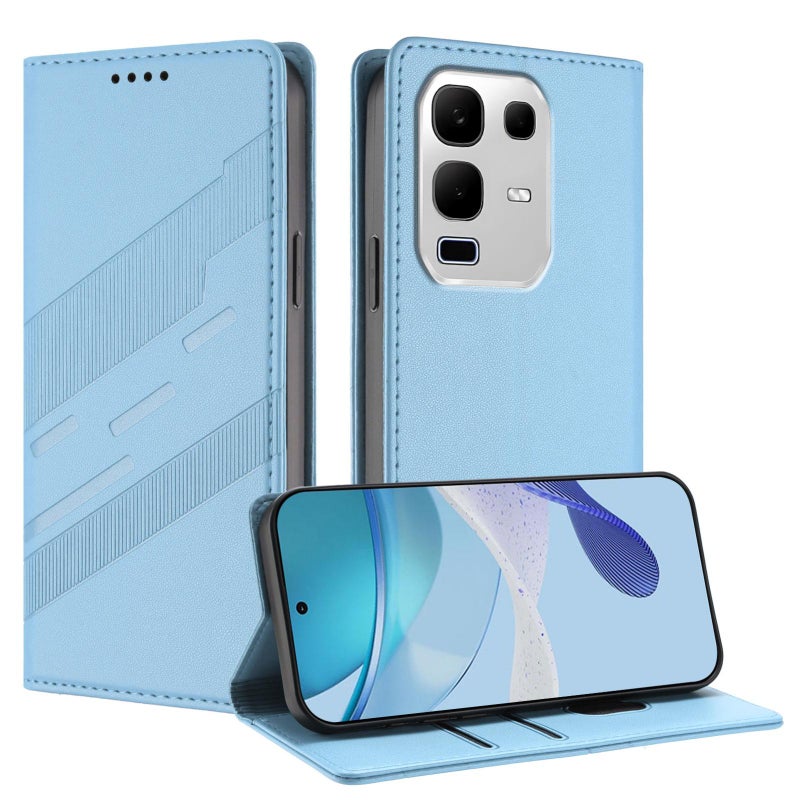 HuHa Case Cover For Infinix Note 50x 5G Embossed Multi-functional Wallet Retro Leather Phone Case(Light Blue) - Image 1