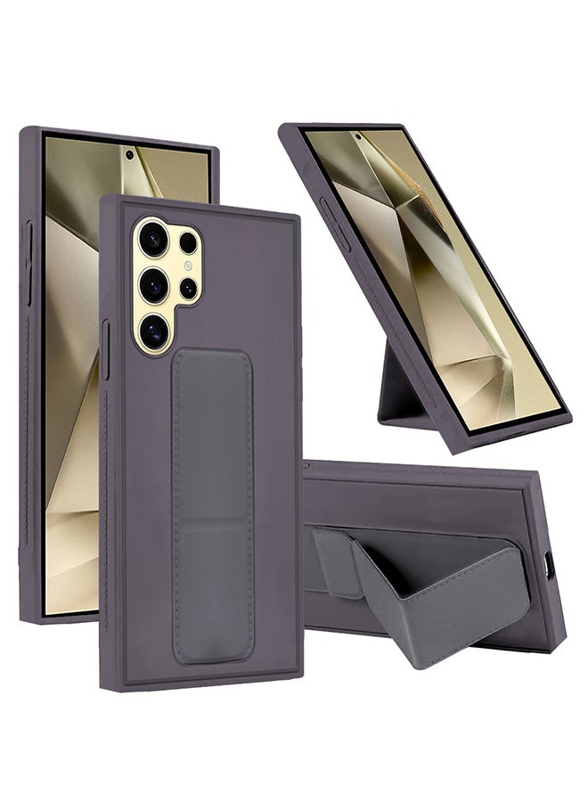 CATANES Samsung Galaxy S24 Ultra Case Magnetic Stand and Holder Premium Silicone Vertical and Horizontal Hand Strap Grip Multi Stand Car Mount Kickstand Case Finger Strap Cover Dark Purple  - Image 2