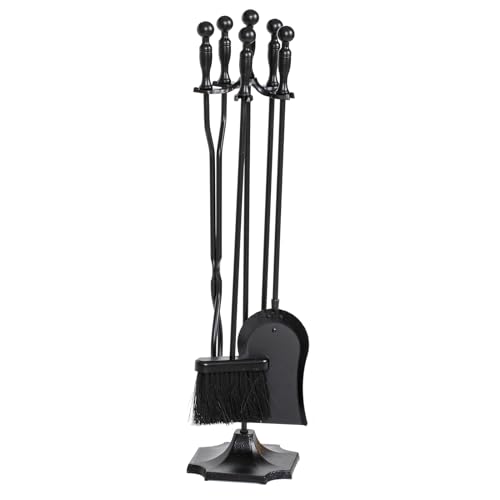 nalone 5 Pieces Fireplace Tools Set, Heavy Duty Wrought Iron Fireplace Accessories Set with Poker, Tong, Shovel, Brush, Fire Place Tools Indoor Outdoor (Black) - Image 1