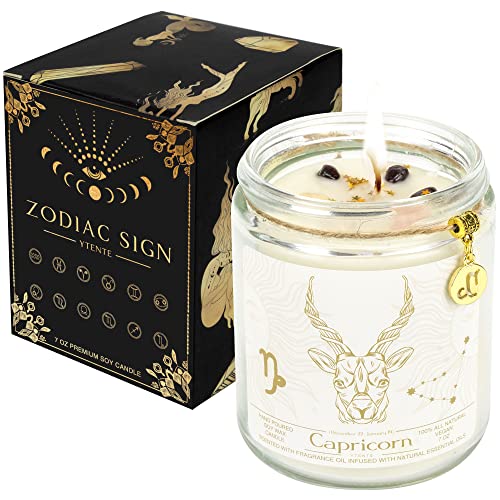 YTENTE Capricorn Zodiac Sign Candles Gift Zodiac Crystals Candles Jar Astrology Lavender Scented Soy Stones Candles Best Friends Gifts for Women Men Sister Brother Funny Birthday Gift