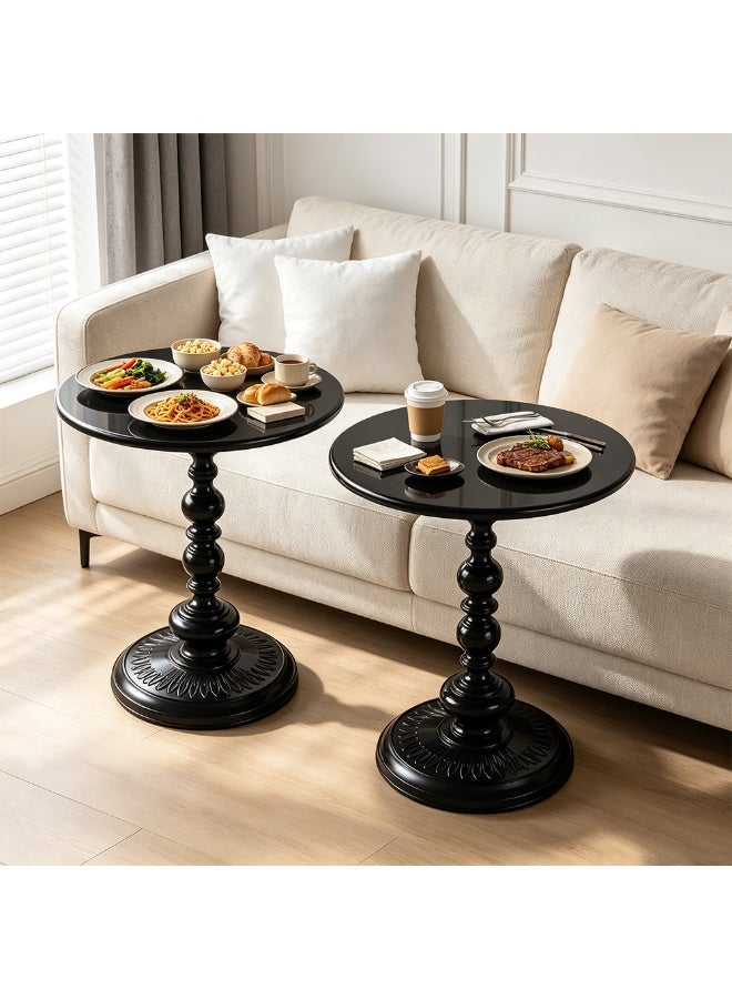 Sharpdo 2PCS Black Round End Tables, Rust-Resistant Metal Iron Sofa Side Table Coffee Table, Small Corner Table for Living Room Bedroom Outdoor Balcony, 40×40×52cm - Image 1