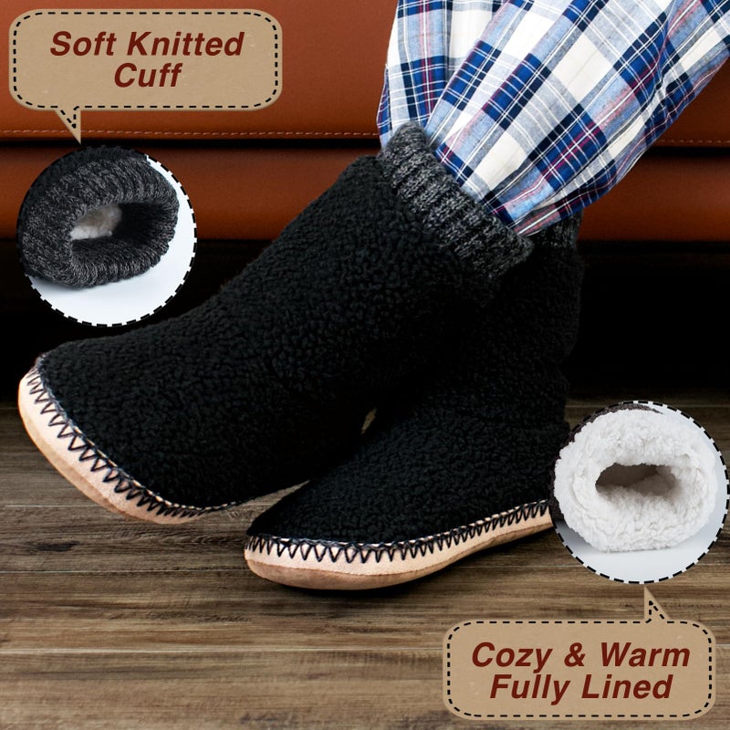 cosyone1997 Cozy Boot Slippers for Men Indoor, Fuzzy House Shoes with Non Slip Gripper Soles, Soft Warm Moccasin Socks, Winter Gifts for Christmas Unique, Black Adult Size 10-11 - Image 5