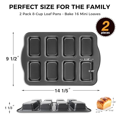 HONGBAKE 2 Pack Mini Loaf Baking Pans 8-Cavity, Nonstick Small Cornbread Pan, Tiny Banana Bread Pan Set, Heavy Duty Brownie TIn, Dark Grey - Image 4
