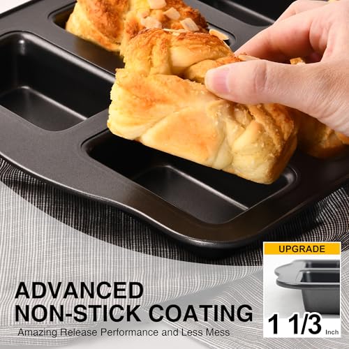 HONGBAKE 2 Pack Mini Loaf Baking Pans 8-Cavity, Nonstick Small Cornbread Pan, Tiny Banana Bread Pan Set, Heavy Duty Brownie TIn, Dark Grey - Image 2