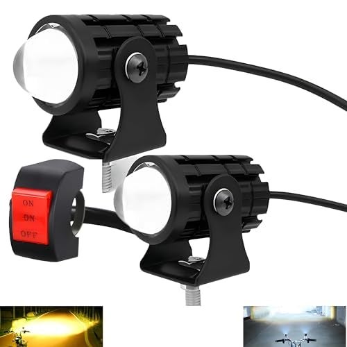 Autozap Mini Driving Fog Light Lamp Spotlight Led Motorcycle Headlight Two Color with Switch (12V, 30W) Pack of 2, White, Yellow - Image 1