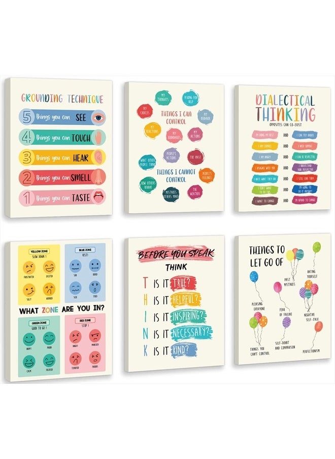 KAIRNE - Mental Health Decor,Feelings Chart coping Skills Poster,Rainbow Inspirational Set Of 6(8X10inch,framed),Educational Calming Corner Sign For Kids School Counselor Classroom Therapy Office Decor - Image 1