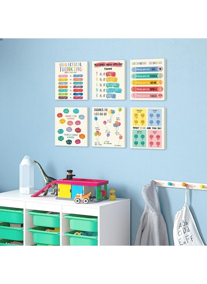 KAIRNE - Mental Health Decor,Feelings Chart coping Skills Poster,Rainbow Inspirational Set Of 6(8X10inch,framed),Educational Calming Corner Sign For Kids School Counselor Classroom Therapy Office Decor - Image 1
