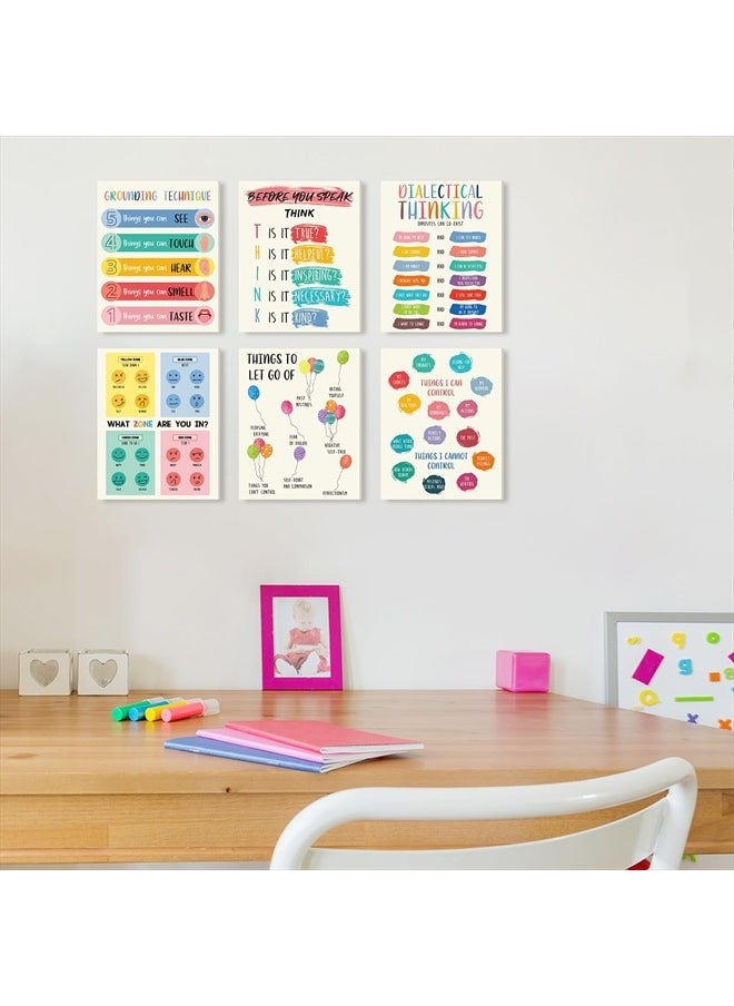 KAIRNE - Mental Health Decor,Feelings Chart coping Skills Poster,Rainbow Inspirational Set Of 6(8X10inch,framed),Educational Calming Corner Sign For Kids School Counselor Classroom Therapy Office Decor - Image 1