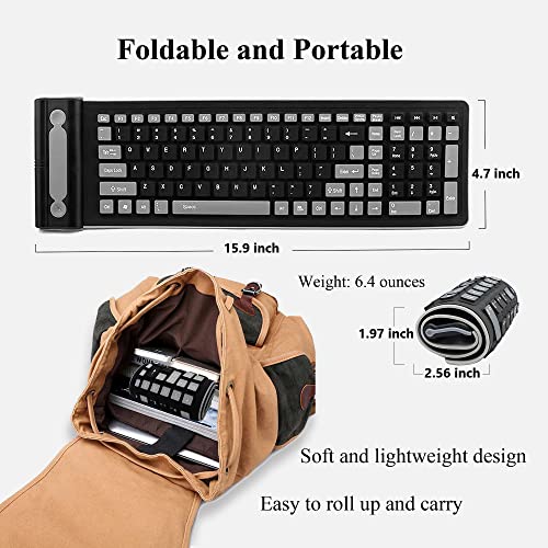 Seaciyan Wireless Silicone Keyboard, Portable Foldable Roll Up Soft Rubber Keyboard, Perfect for PC, Laptop and Travel (Black and Gray) - Image 4
