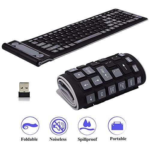 Seaciyan Wireless Silicone Keyboard, Portable Foldable Roll Up Soft Rubber Keyboard, Perfect for PC, Laptop and Travel (Black and Gray) - Image 2
