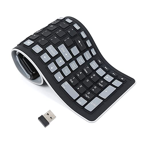 Seaciyan Wireless Silicone Keyboard, Portable Foldable Roll Up Soft Rubber Keyboard, Perfect for PC, Laptop and Travel (Black and Gray) - Image 1