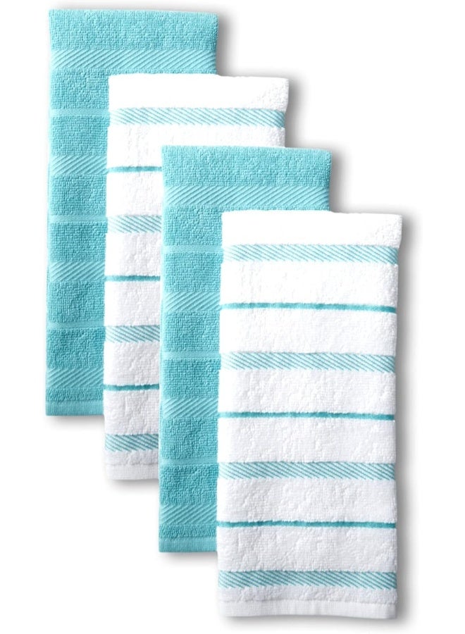 KitchenAid Albany Kitchen Towel 4-Pack Set, Aqua/White, 16"X26"  - Image 2