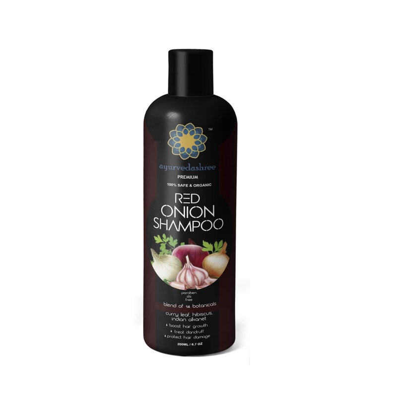 AYURVEDASHREE Red Onion Hair Growth & Hair Fall Control Shampoo â€“ With Curry Leaf, Hibiscus, Indian Alanket, Blend of 14 Botanicals 200ML - SLS and Paraben Free - 100% Safe & Premium- All Hair Type - Image 1