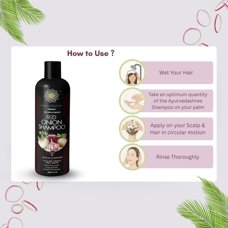 AYURVEDASHREE Red Onion Hair Growth & Hair Fall Control Shampoo â€“ With Curry Leaf, Hibiscus, Indian Alanket, Blend of 14 Botanicals 200ML - SLS and Paraben Free - 100% Safe & Premium- All Hair Type - Image 3