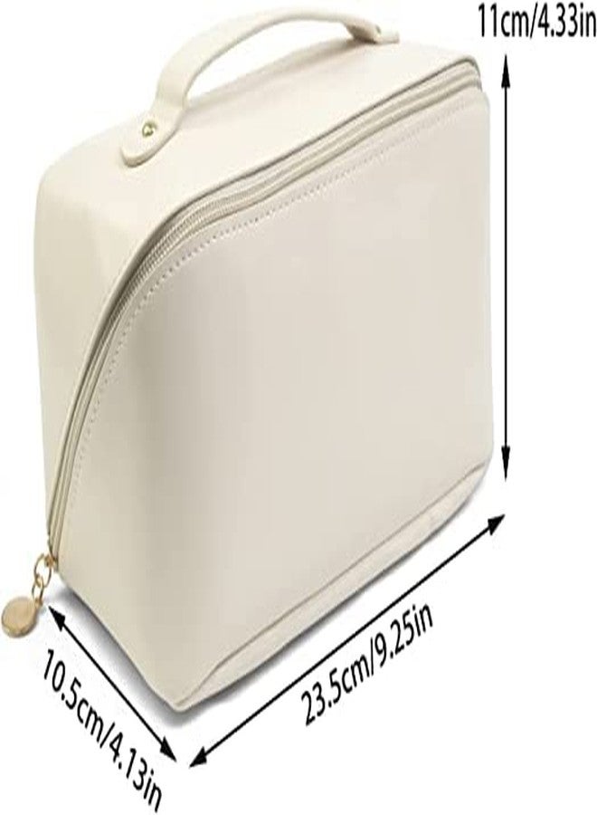 Flywind Portable Travel Cosmetic Bag/Waterproof Leather Multifunctional Storage Makeup Bag/Cosmetic Pouch Bag with Handle/Toiletry Kits for Girls, Women (White) - Image 2