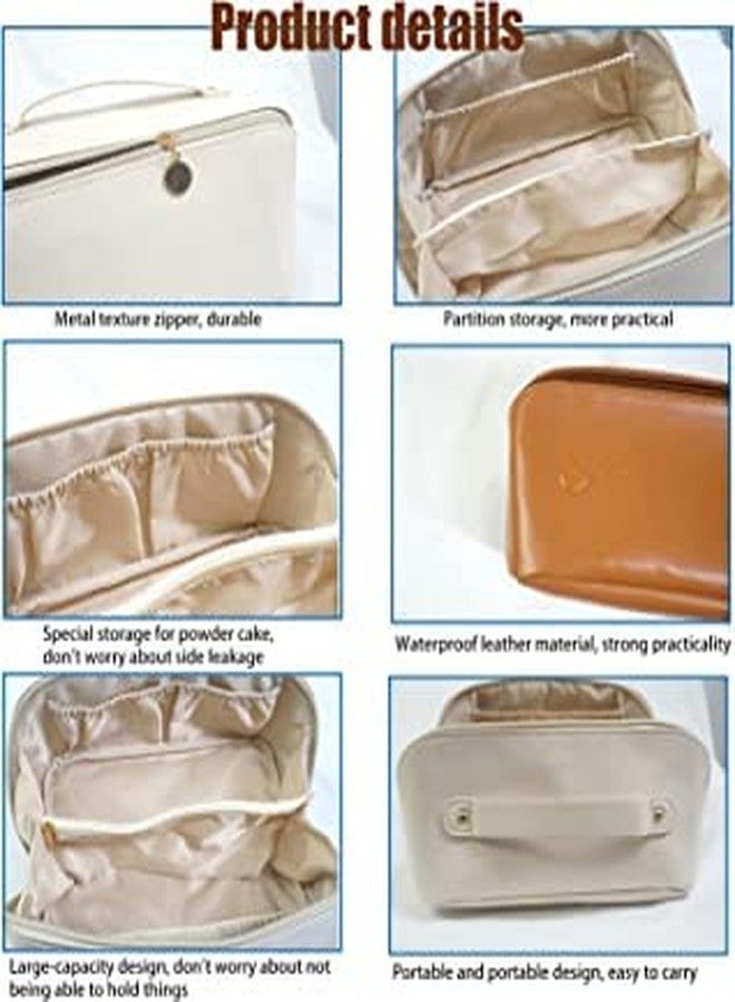 Flywind Portable Travel Cosmetic Bag/Waterproof Leather Multifunctional Storage Makeup Bag/Cosmetic Pouch Bag with Handle/Toiletry Kits for Girls, Women (White) - Image 3