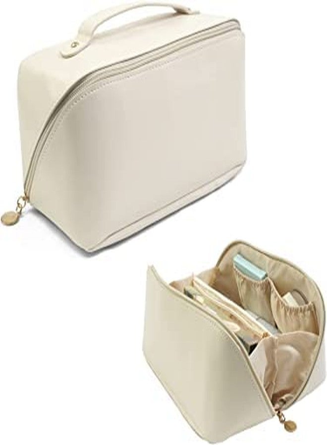 Flywind Portable Travel Cosmetic Bag/Waterproof Leather Multifunctional Storage Makeup Bag/Cosmetic Pouch Bag with Handle/Toiletry Kits for Girls, Women (White) - Image 1