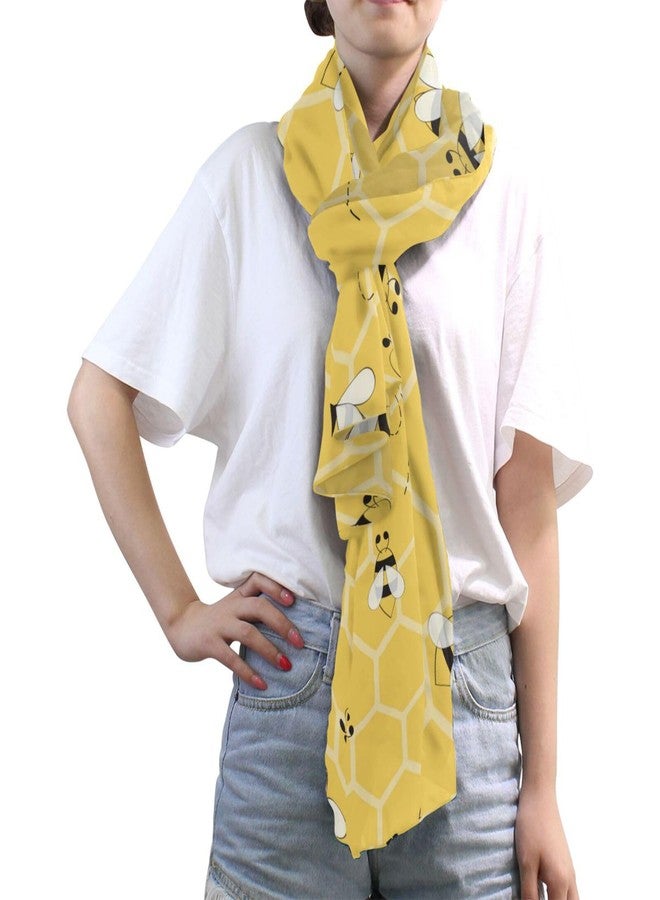 OTVEE Silk-Like Bee Yellow Honeycombs Scarf - Soft Lightweight Chiffon Shawl Wrap for Women - Image 3