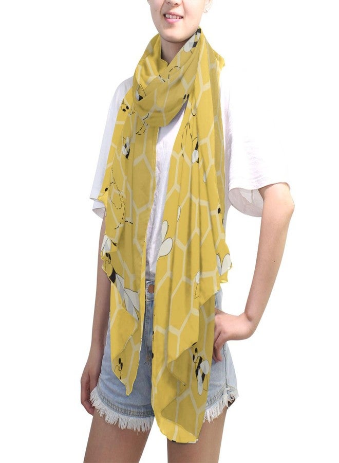 OTVEE Silk-Like Bee Yellow Honeycombs Scarf - Soft Lightweight Chiffon Shawl Wrap for Women - Image 4