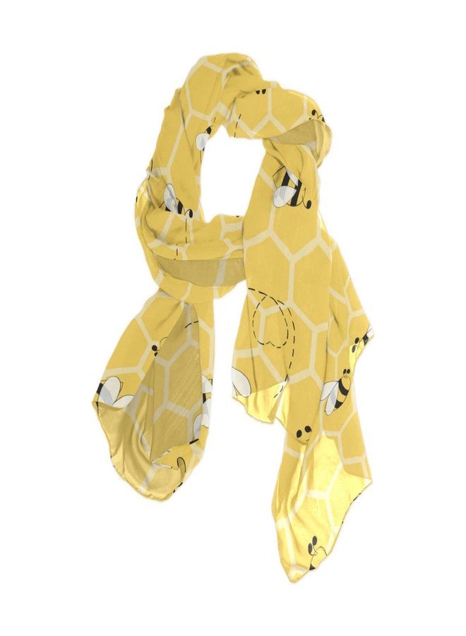 OTVEE Silk-Like Bee Yellow Honeycombs Scarf - Soft Lightweight Chiffon Shawl Wrap for Women - Image 1