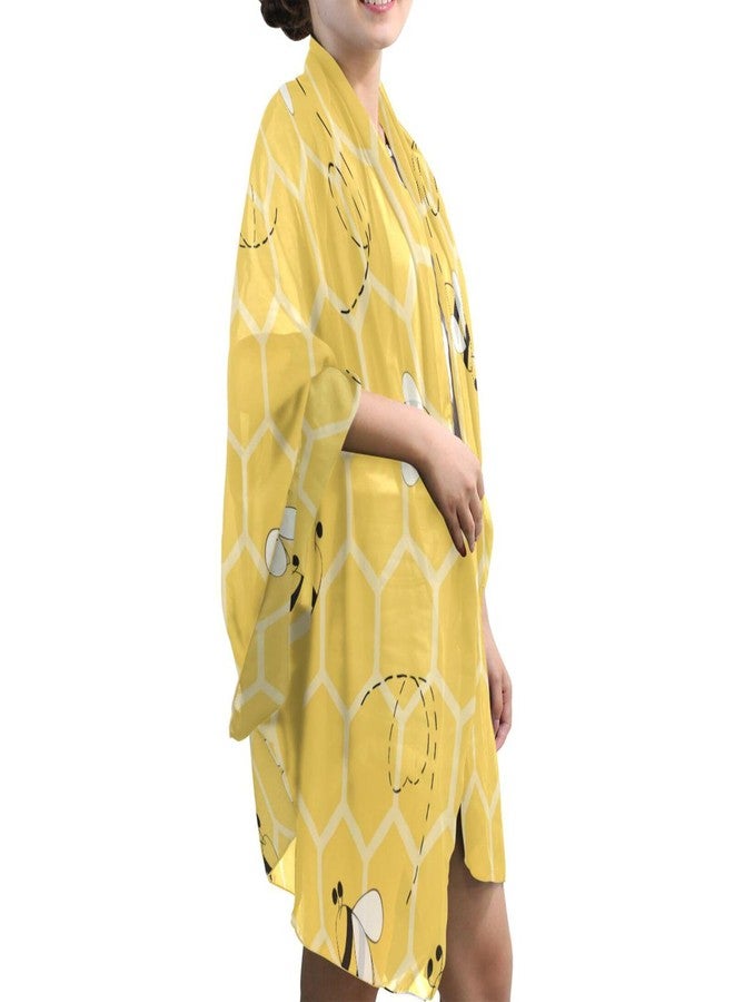 OTVEE Silk-Like Bee Yellow Honeycombs Scarf - Soft Lightweight Chiffon Shawl Wrap for Women - Image 5