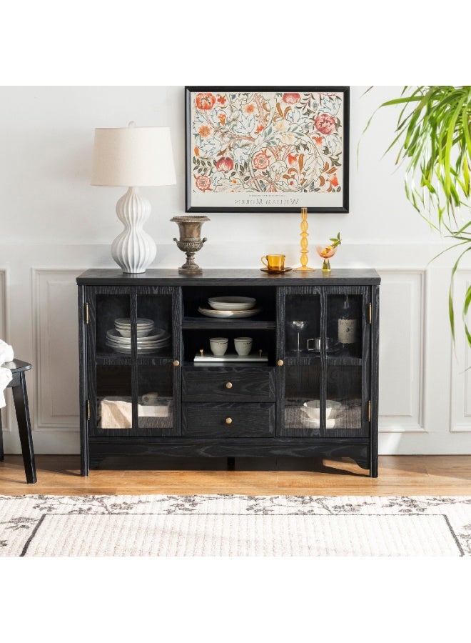 DOOHWAN 47" Buffet Cabinet with Storage, Modern Farmhouse Sideboard with 2 Doors & 2 Drawers, Solid Wood Display Cabinet & Buffet Table for Dining Room, Kitchen, Living Room - Image 1
