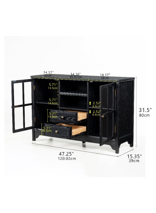 DOOHWAN 47" Buffet Cabinet with Storage, Modern Farmhouse Sideboard with 2 Doors & 2 Drawers, Solid Wood Display Cabinet & Buffet Table for Dining Room, Kitchen, Living Room - Image 2