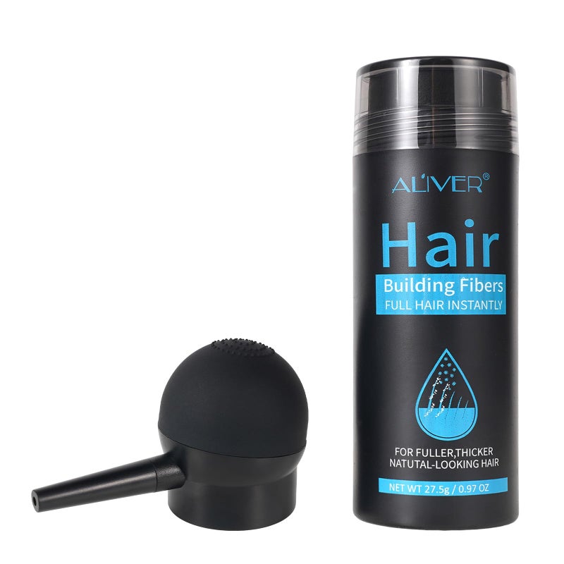 ALIVER Hair Fibers for Thinning Hair for Women & Men, Extra Spray Applicator, Black, 27.5 Gr Hair Powder Bald Spot Cover Up, Instantly Hair Filler, Undetected & Natural - Image 1