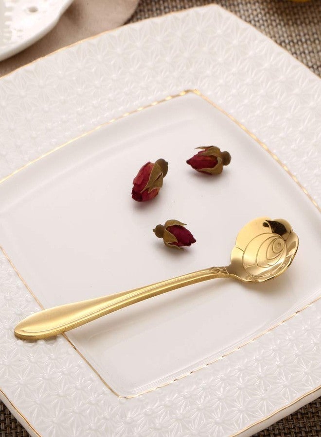 Litvibes Set of 4 Stainless Steel Creative Tableware Flower Dessert Spoon,Coffee Spoon,Sugar Spoon,Mixing Spoon,Tea Spoon,Stirring Spoon,Cake and Ice Cream Spoon,Stir bar Gold Spoon- (Rose Design) - Image 1