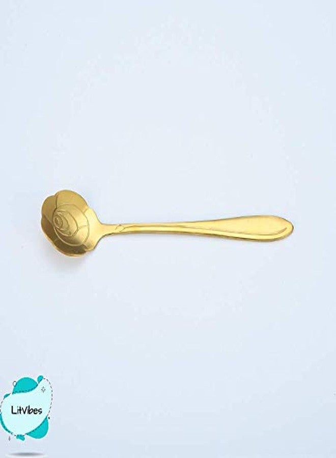 Litvibes Set of 4 Stainless Steel Creative Tableware Flower Dessert Spoon,Coffee Spoon,Sugar Spoon,Mixing Spoon,Tea Spoon,Stirring Spoon,Cake and Ice Cream Spoon,Stir bar Gold Spoon- (Rose Design) - Image 5