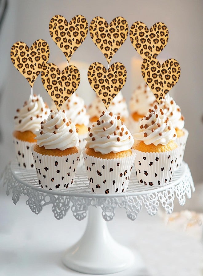 Merrystorm 36Pcs Leopard Print Heart Cupcake Toppers Leopard & Cheetah Party Decorations Animal Heart Print Cake Decor for Wild Baby Shower Birthday Bachelorette Bridal Shower Engagement Party Supplies - Image 5