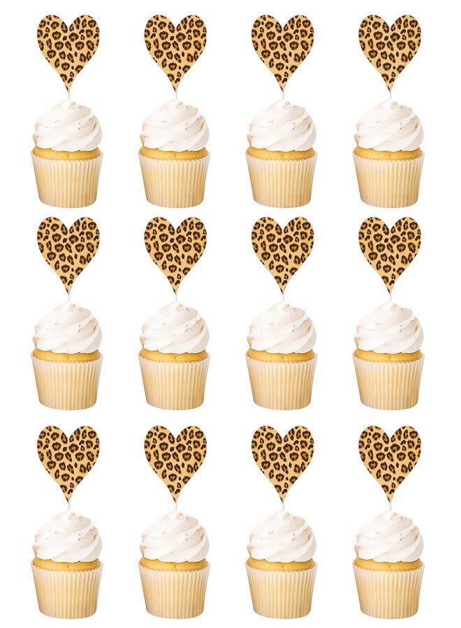 Merrystorm 36Pcs Leopard Print Heart Cupcake Toppers Leopard & Cheetah Party Decorations Animal Heart Print Cake Decor for Wild Baby Shower Birthday Bachelorette Bridal Shower Engagement Party Supplies - Image 1