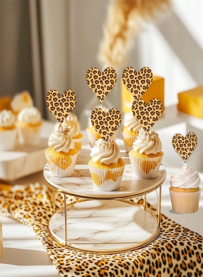 Merrystorm 36Pcs Leopard Print Heart Cupcake Toppers Leopard & Cheetah Party Decorations Animal Heart Print Cake Decor for Wild Baby Shower Birthday Bachelorette Bridal Shower Engagement Party Supplies - Image 2