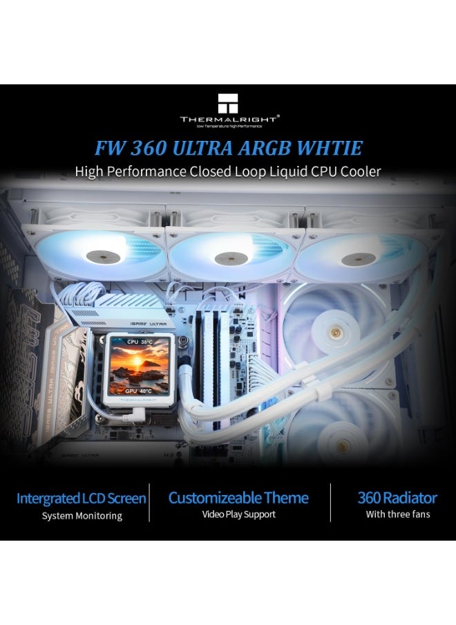 Thermalright Thermalright FW360 Ultra ARGB White CPU AIO Cooler,PC 360 Specification Water Cooler System,IPS LCD Screen with 480x480 Resolution,for AM5&Intel LGA1700/1851,High Performance Pump,2.88 in LCD Screen  - Image 3