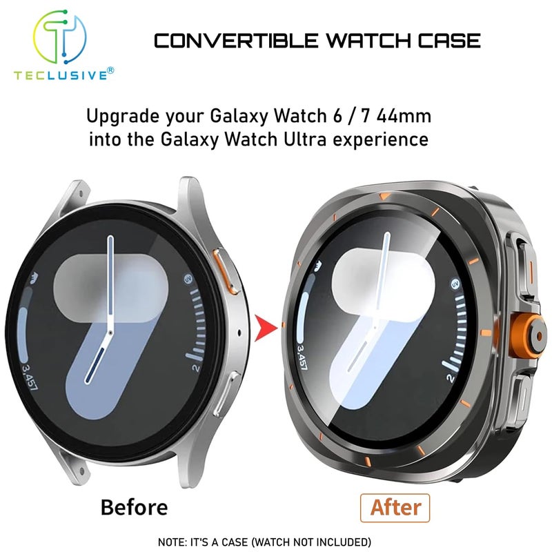 T TECLUSIVE Converter Case Compatible for Galaxy Watch 6 44mm to Galaxy Ultra | Full Protection Cover with Glass Screen Guard | Mod kit Convert into Ultra (Watch 6 44mm) - Image 2