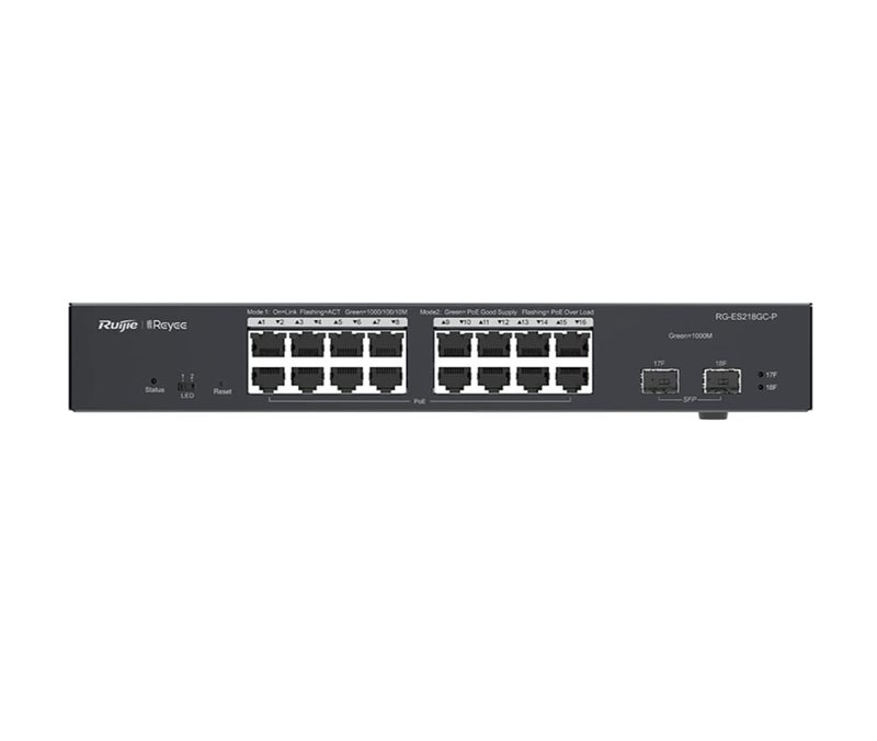 Ruijie RG-ES218GC-P Reyee, 18-Port Gigabit Smart POE Switch, 16 Gigabit RJ45 Ports including 16 POE/POE+ Ports, 2 SFP Slots, 240W PoE power budget,13-inch Rack-mountable Steel Case - Image 3
