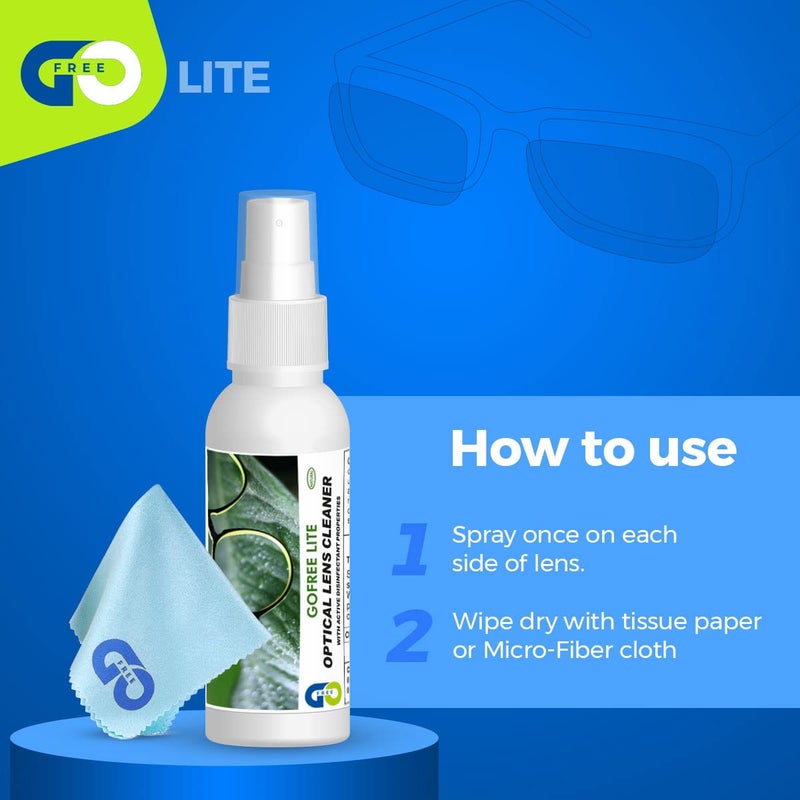 GOFREE Lite Optical Lens Cleaner Spray Kit With Cleaning Cloth For Spectacles, Glasses, Camera Lens With Active Disinfectant Properties Solution (50 ML) - Pack Of 2 - Image 4