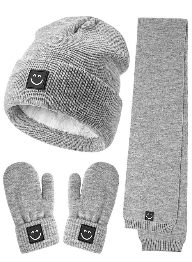 Hispeka Baby Beanie Mittens Scarf Set,Toddler Kids Winter Hat and Thermal Gloves Neck Warmer Set for Girls Boys Light Grey - Image 1