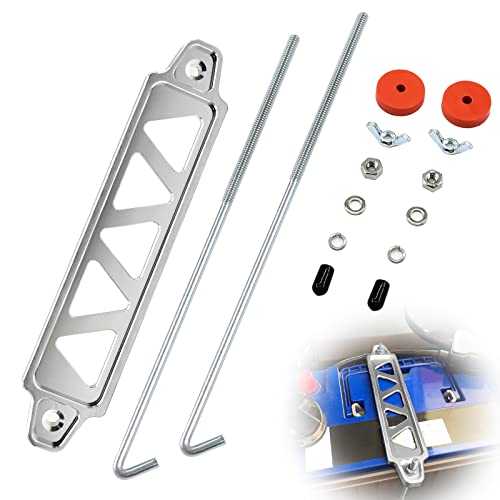 Young Dance Battery Hold Down Bracket, Aluminum Alloy Battery Tie Down Bracket, Battery Tray for Car Battery Mount Bracket Hold Lock Accessories, Car Battery Lock Down - with 10 inches J bolts (Silver) - Image 1