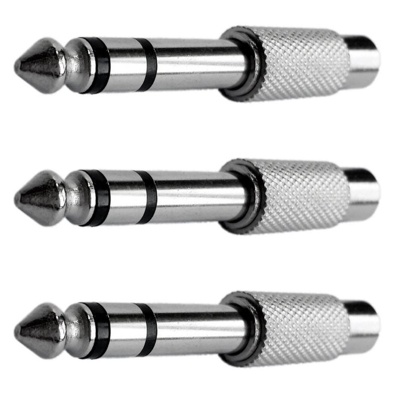 CESS RCA Female Jack to 1/4 Inch TRS Stereo Plug Adapter - RCA to 6.35mm, Nickel-Plated, Slip-Resistant Knurled Alloy Housing (3 Pack) - Image 1