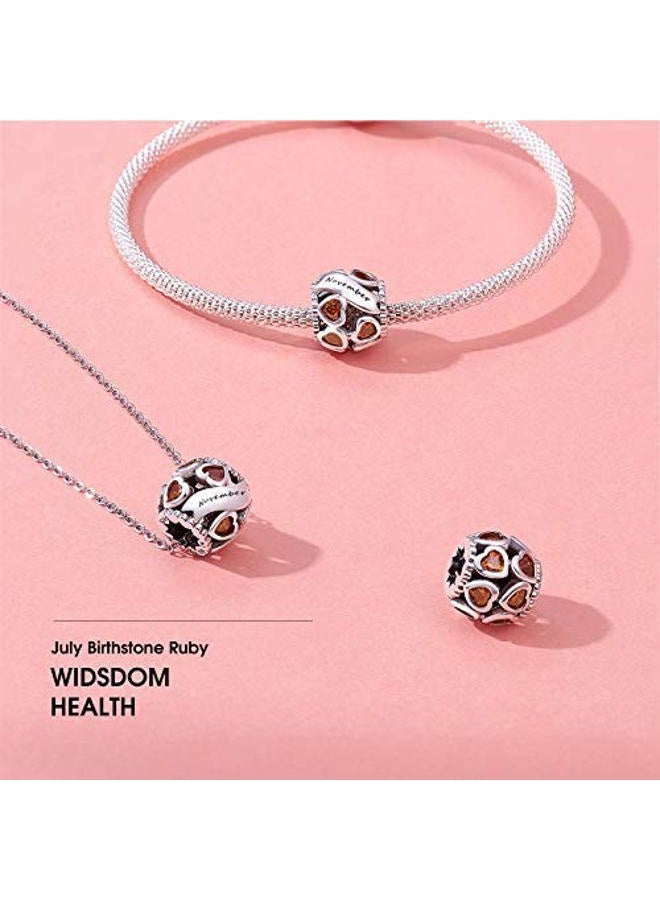 NINGAN Birthstone Charms 925 Sterling Silver Love Heart Openwork Bead for Charm Bracelets and Necklaces with 5A Cubic Zirconia, Birthday Mothers Day Jewelry Gifts Women, ONESIZE, Silver Cubic Zirconia - Image 4