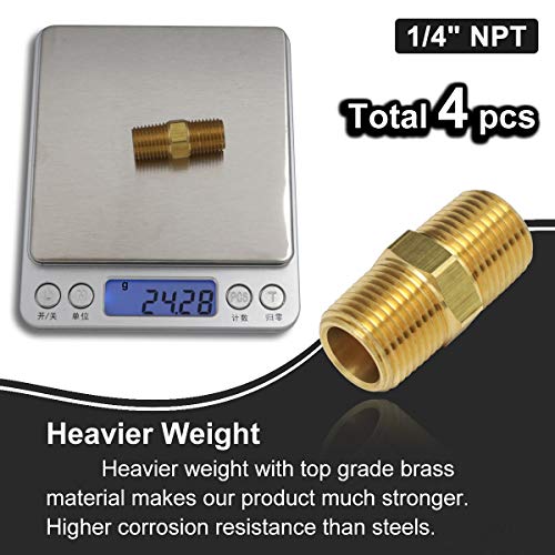 boeray 4pcs 1/4"x1/4" Brass Pipe Hose Fitting with NPT Male Thread Straight Hex Nipple Fast Coupler - Image 5